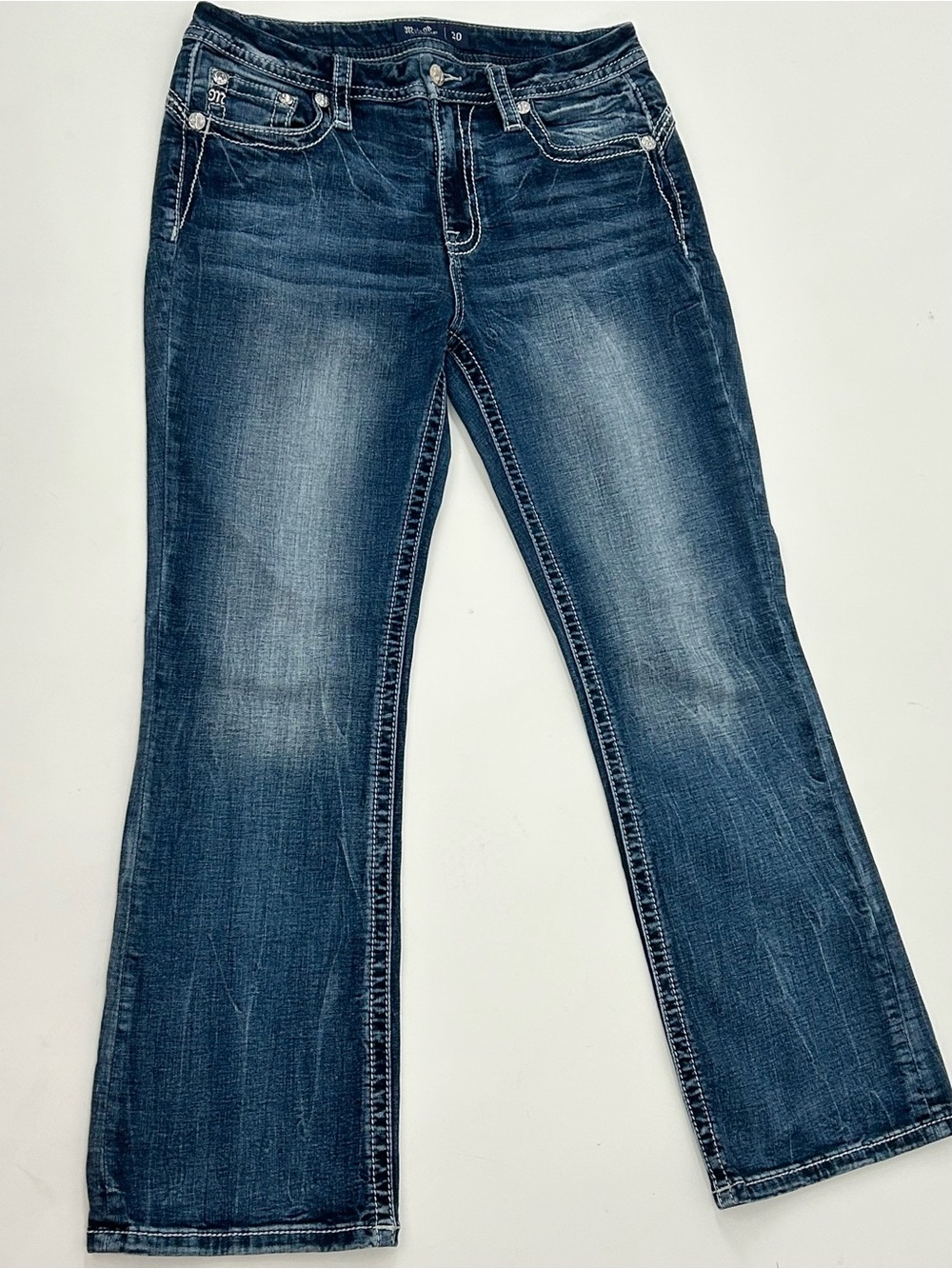 Miss Me Curvy Boot Jeans Size 30 Dark Wash Embellished Rhinestone Y2K Western